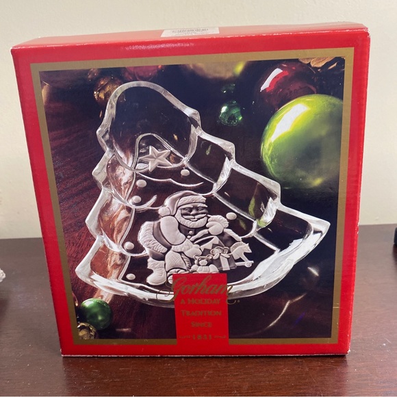 Gorham Holiday Traditions Crystal Santa Tree Dish with box - Picture 6 of 6